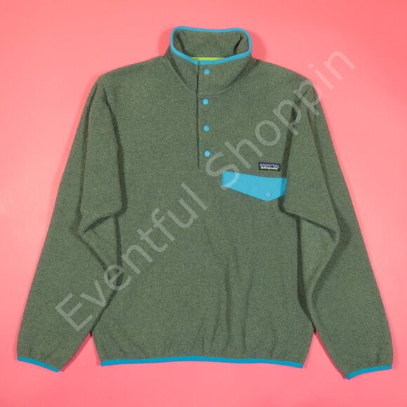 Patagonia Pullover Mens S Nickel Gray Epic Blue Snap T Lightweight Synchilla - Picture 2 of 7